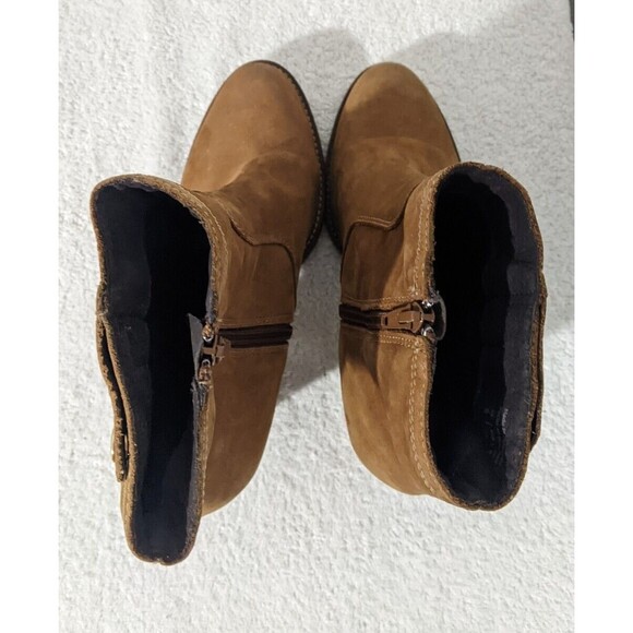 ALDO Womens Olenalla Sz 9 Suede Side Zip Heeled Ankle Bootie Cognac Tan Brown - Picture 6 of 9